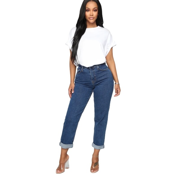 Fashion Nova Mom Jeans Medium Wash 5-Pocket Dungaree Style I Got it From my Mama - Picture 5 of 10